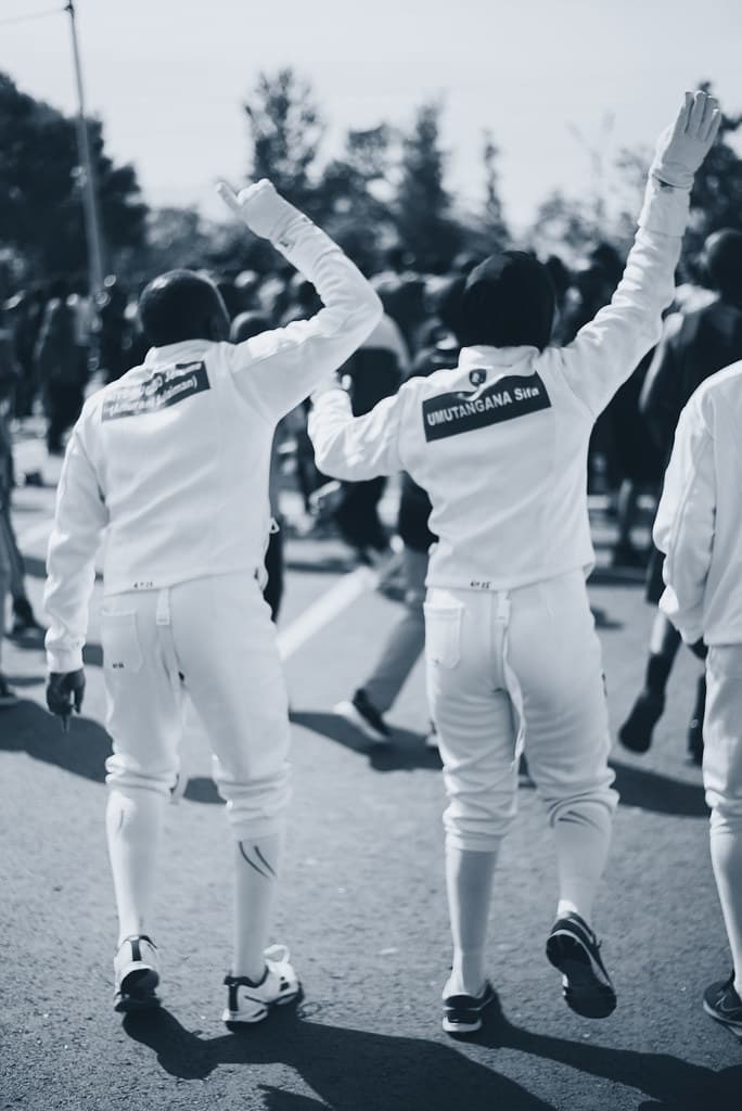 Fencers in action during training